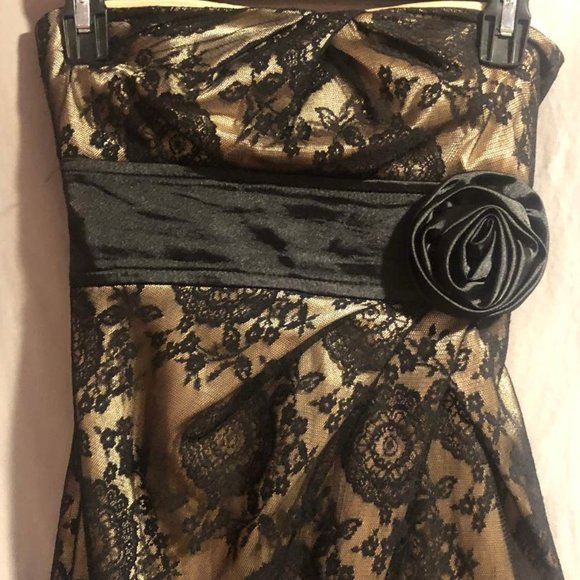 Teeze Me Juniors Black/Tan Size 1 Strapless Dress - Picture 3 of 8